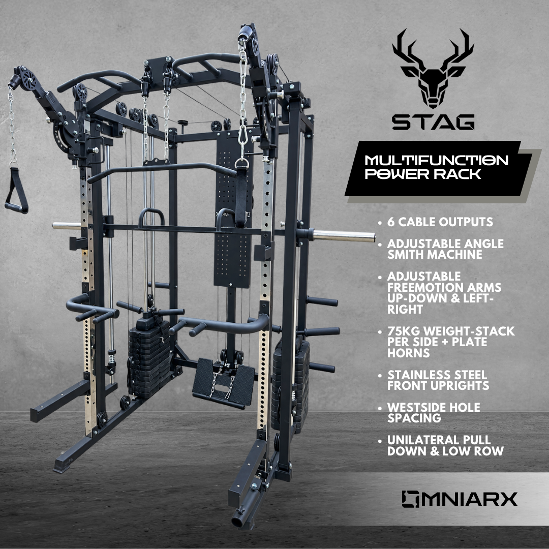 OMNIARX Stag Rack - All in One Power Rack Smith Machine & Cable Machine Home Gym